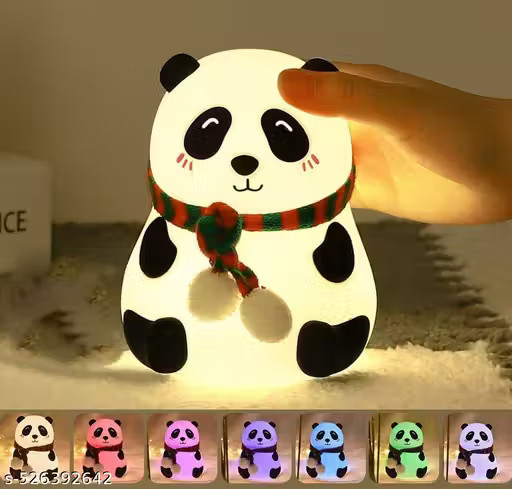 Panda Night Light for Kids- Rechargeable Silicone LED Lamp, 7-Color Changing, Perfect Room Decor & Gift for Toddler, Children, Teens- Cute Valentine's Day Present (Close Eye), Sandal