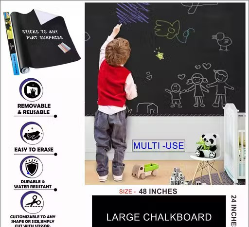 Black Board Vinyl (45x200cm) Wall Sticker Removable Decal Chalkboard for Home School Office College Room Kitchen Kids Room